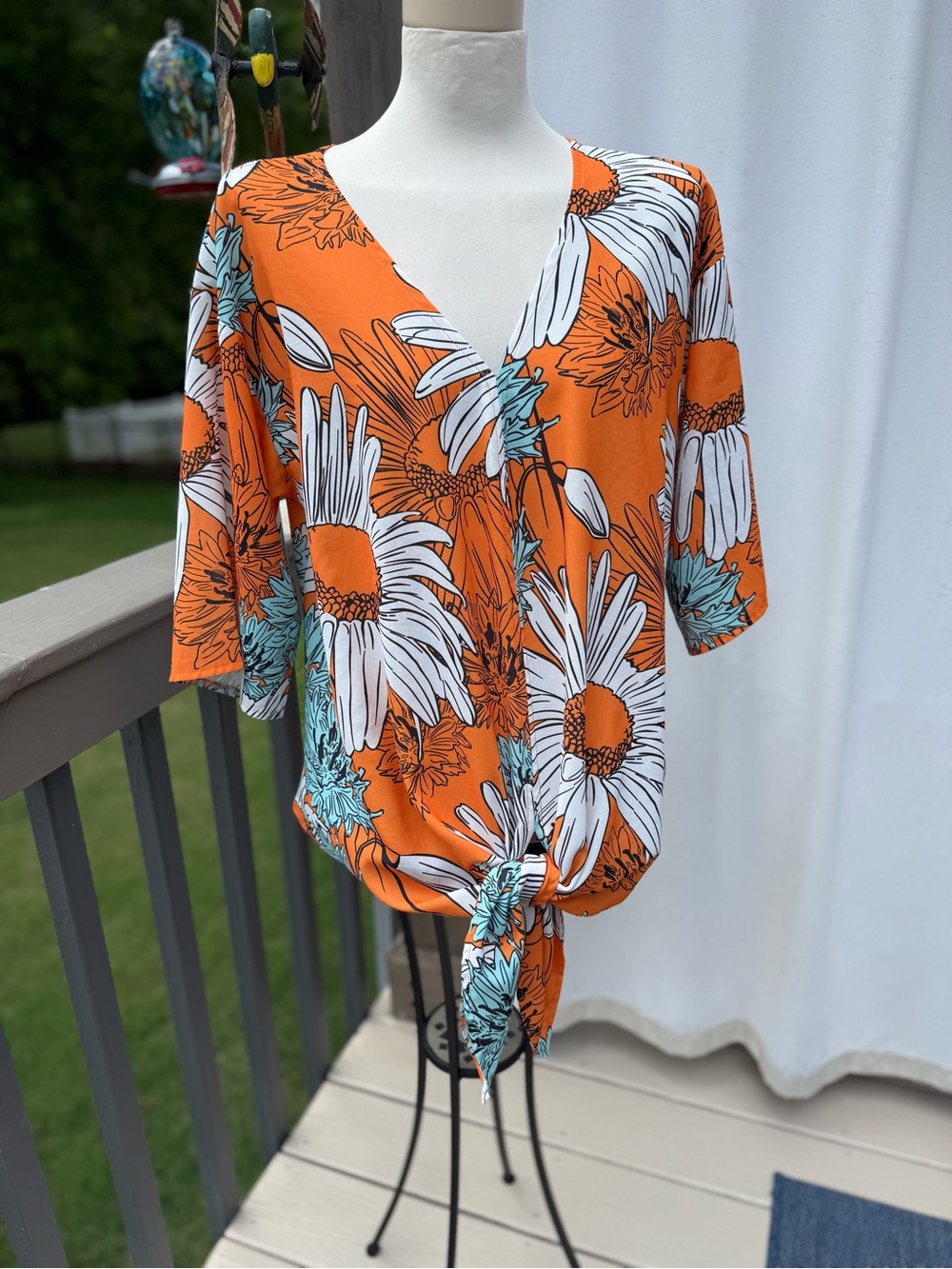 Women's XL Orange With White & Teal Flowers
